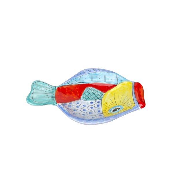 Classical Desuir Vietri Italian Pottery. Beautifully hand painted “Fish Fish” serving dish. 10” Long 7.5” Wide sits 2” High