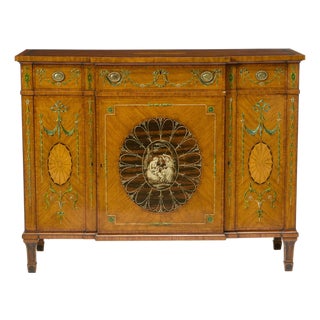 19th Century Edwardian Calamander Tulipwood Inlaid & Painted Satinwood Sideboard For Sale