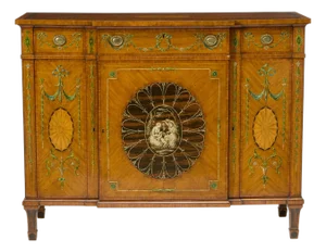 19th Century Edwardian Calamander Tulipwood Inlaid & Painted Satinwood Sideboard