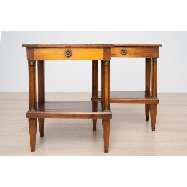Empire Style Side Tables with Brass Details and Inlaid Tops, 1970s, Set of 2 For Sale - Image 11 of 15