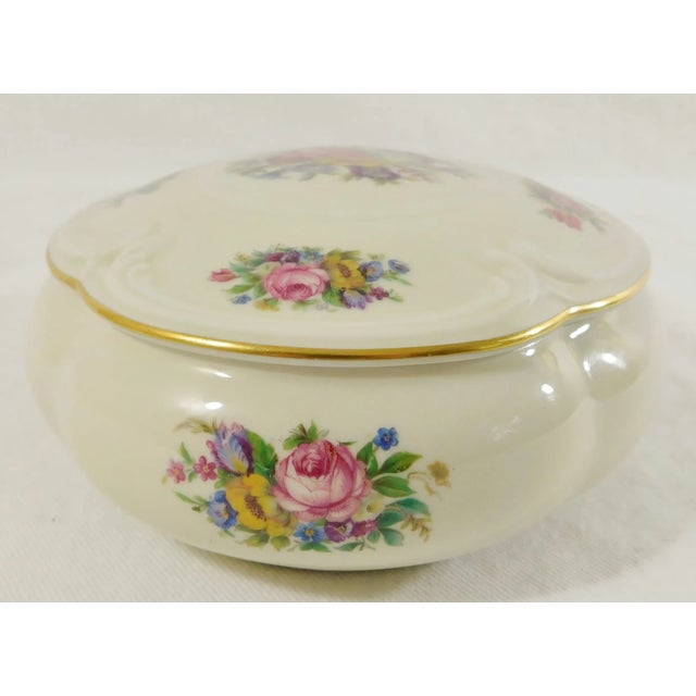 Gold Large Vintage Rosenthal "Mouson" Ivory Porcelain Embossed Floral 24k Gold Trim Powder Vanity Jewelry Trinket Box For Sale - Image 8 of 11
