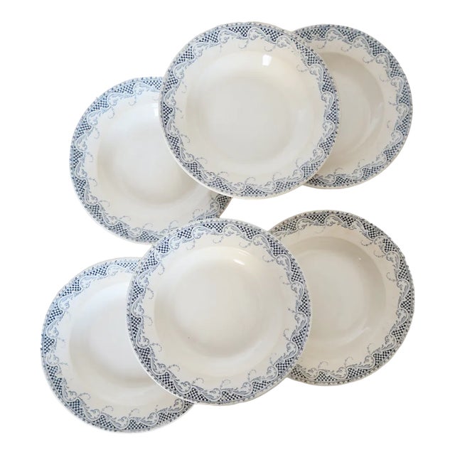 Deep Iron Earthenware Plates Model Luchon from Sarreguemines, 1890s, Set of 6 For Sale