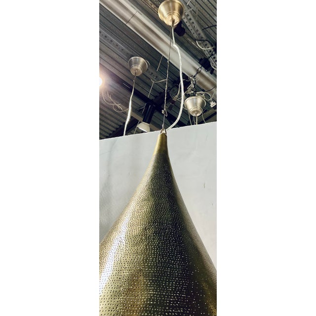 Stylish Large Brass Pierced Metal Pendant Light, showroom floor sample