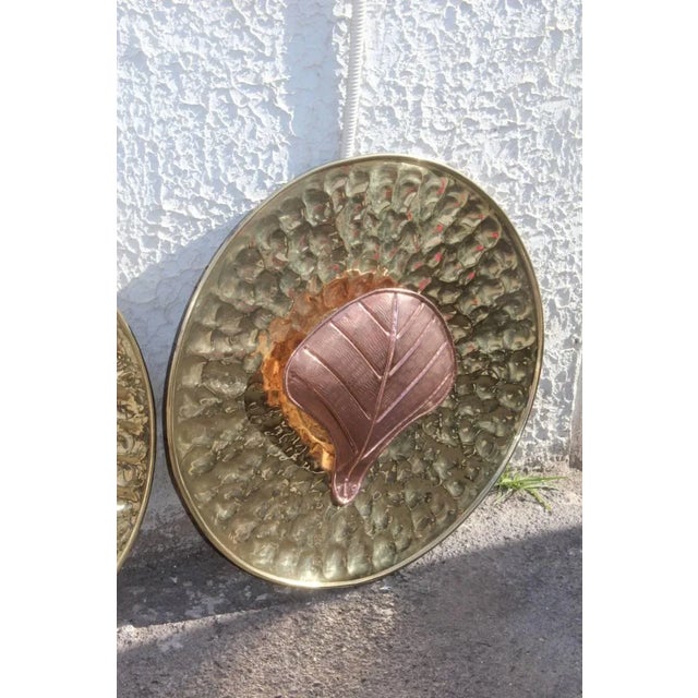 1970s Mid-Century Italian Round Wall Brass & Copper Sconces, 1970s, Set of 2 For Sale - Image 5 of 12