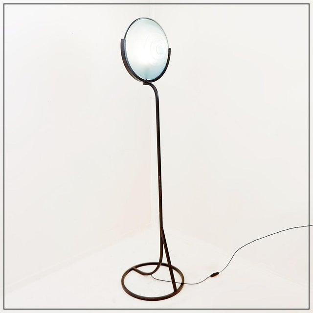 Floor Lamp in Metal and Sandblasted Glass Disc For Sale - Image 16 of 16