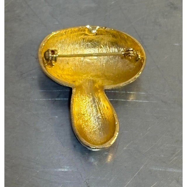 1960s-70s Gold Tone Pastel Mushroom Brooch For Sale - Image 4 of 4