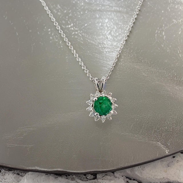 Natural Emerald Diamond Pendant With Chain 17.5" 14k WG 1.35 TCW Certified For Sale - Image 9 of 14