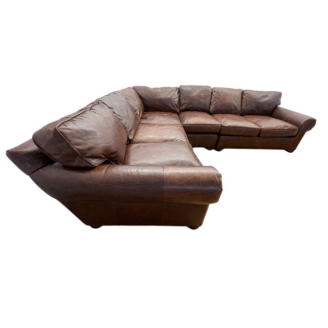 Rustic Rh Lancaster Modular Sectional Italian Brompton Leather | Cocoa For Sale - Image 3 of 18