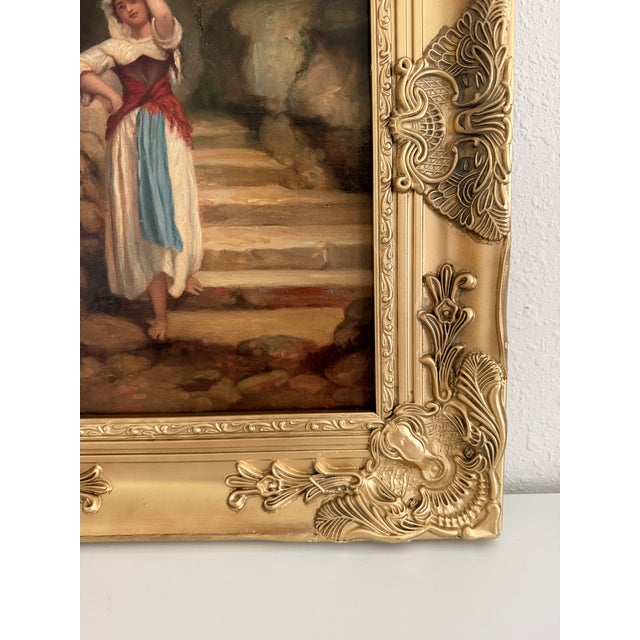 Antique Italian Oil Painting Peasant Woman Portrait 19th C. Signed Genre Art For Sale - Image 10 of 12