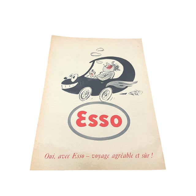 Mid 20th Century French Esso Advertising Print Gasoline Poster For Sale - Image 4 of 11