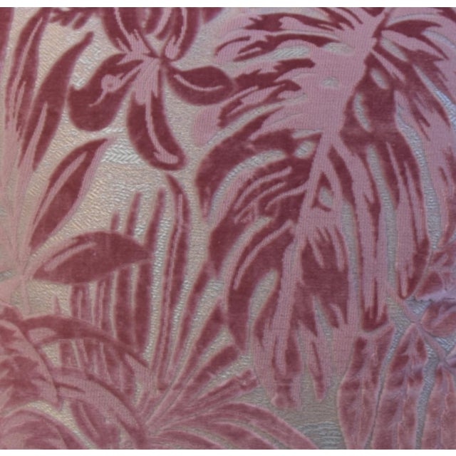 Mid-Century Modern Pink Botanical Leaves Velvet Feather/Down Pillow For Sale - Image 3 of 5
