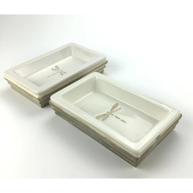 Ceramic & Wood Dragonfly Design Trinket Holders a Pair For Sale - Image 4 of 8