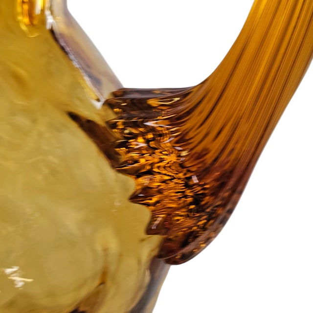 Fenton Diamond Optic Orange Glass Pitcher – 7.5” With Ribbed Applied Handle For Sale - Image 9 of 12