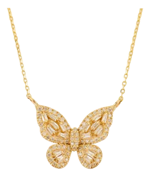 Natural Diamond Butterfly Shaped Necklace for Mom 16"