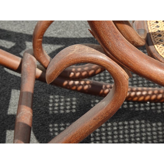 Vintage Country Style Bentwood Thonet Style Rocking Chair W New Cane For Sale - Image 10 of 16