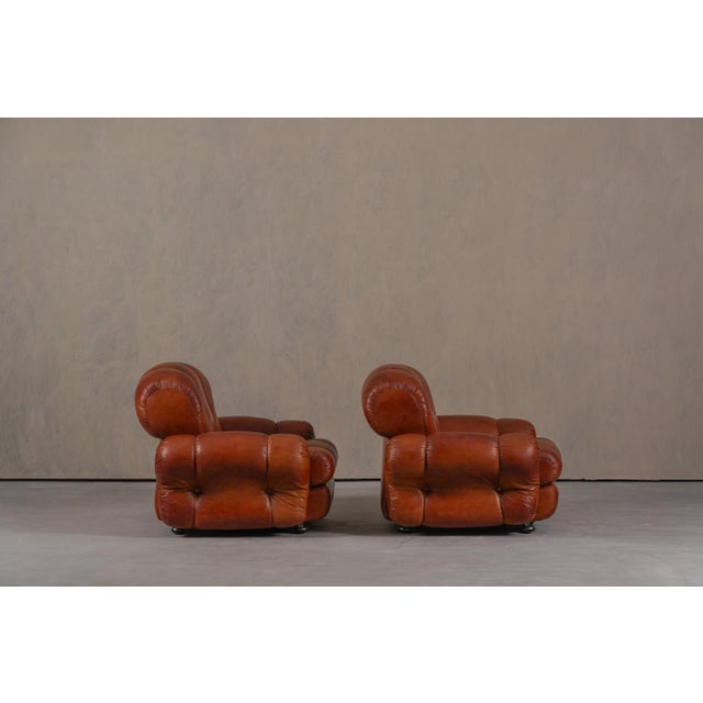 Mid-Century Modern Vintage Italian Club Chairs in Cognac Leatherette, Italy, 1970s, Set of 2 For Sale - Image 3 of 15