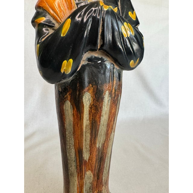 Vintage Asian Female Chinese Tang Dynasty Figurine in Black, Orange and Tan For Sale - Image 9 of 9