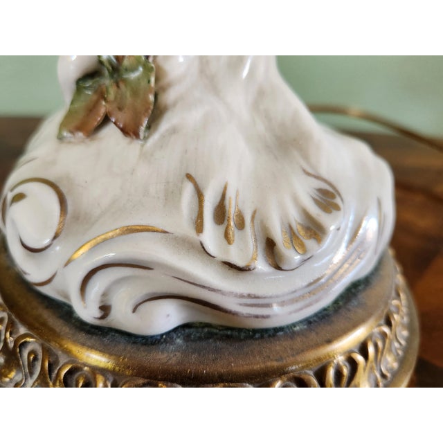 Ceramic Vintage Early 20th Century Porcelain Table Lamp, Bird & Flowers For Sale - Image 7 of 13