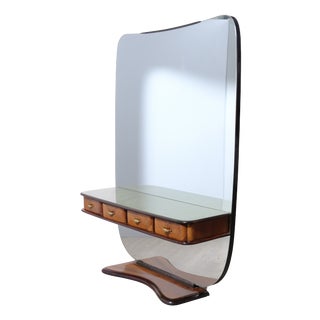 Italian Design Briarwood Dressing Table with Mirror and Drawers, 1950s For Sale