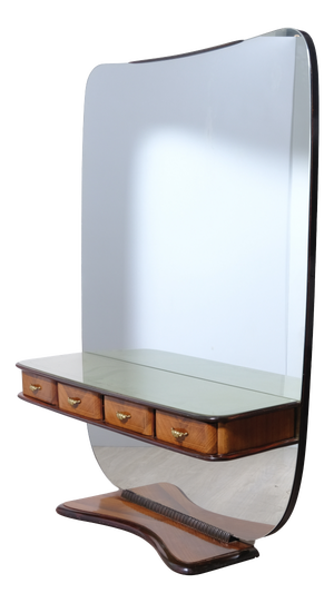 Italian Design Briarwood Dressing Table with Mirror and Drawers, 1950s