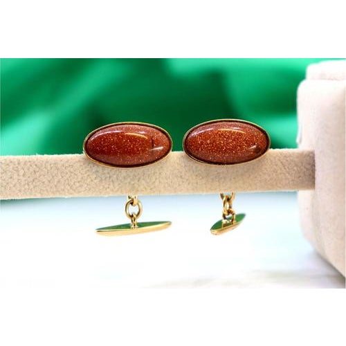 Gold Cufflinks with Oval Brown Stone, Set of 2 For Sale - Image 5 of 8