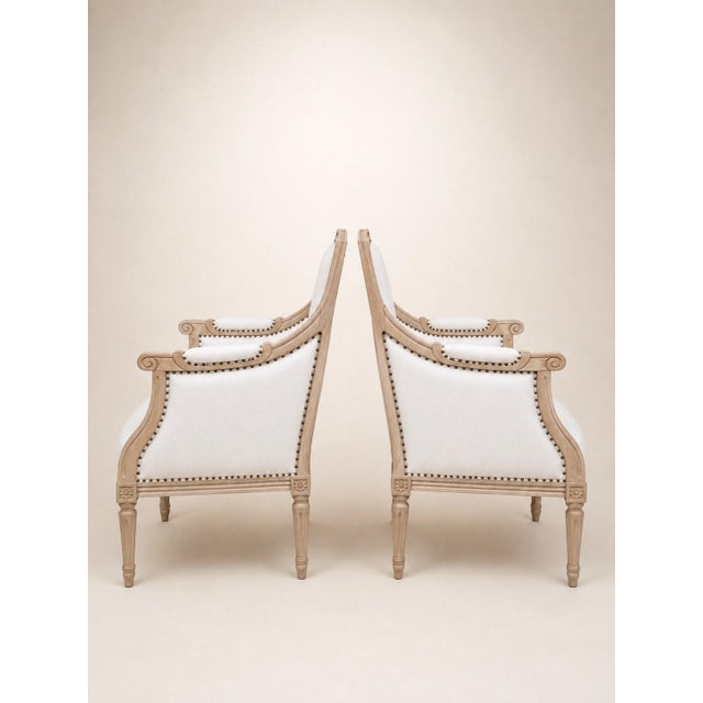 Louis XVI Bergère Armchairs in Carved Beech, 1950s, Set of 2 For Sale - Image 3 of 5