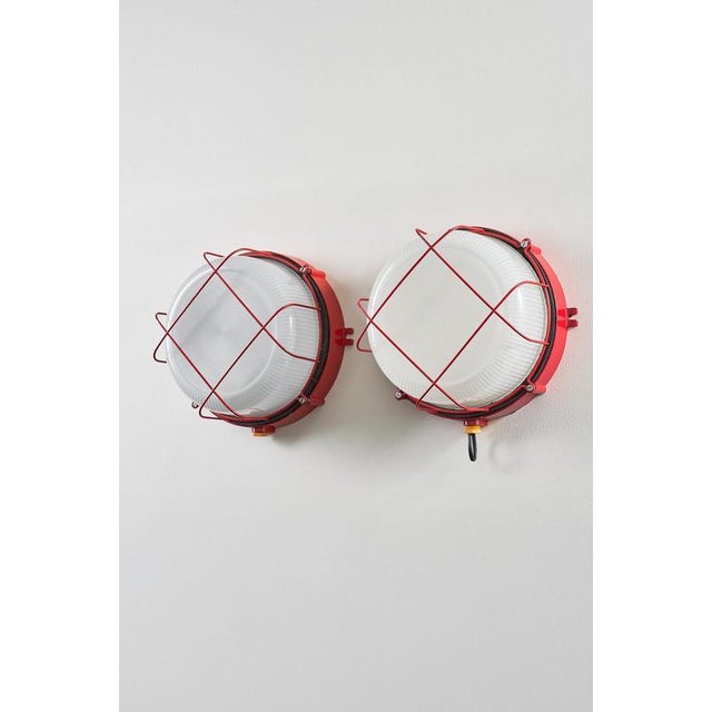 Red Marine Cage Lamps, 1970, Set of 2 For Sale - Image 4 of 5