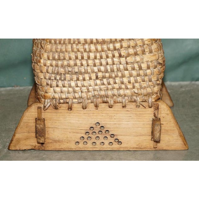 Antique English Folk Art Woven Bee Skep in Primative Woven & Wooden Stand, 1880 For Sale - Image 4 of 12