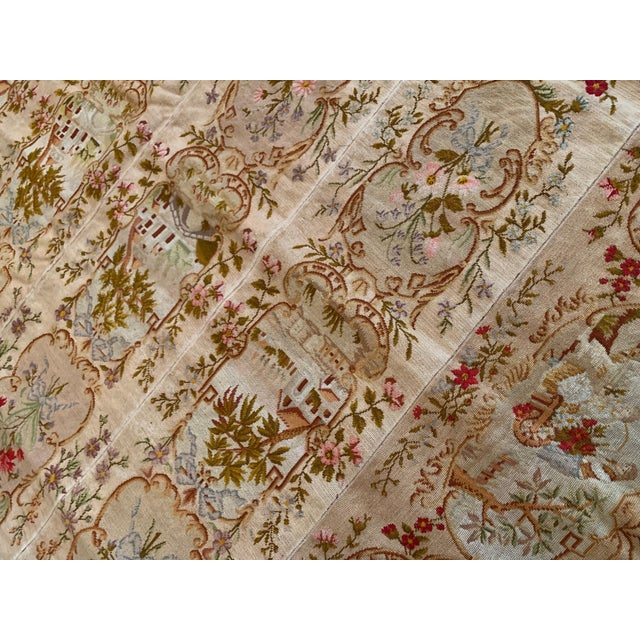 Antique 19th Century French Needlepoint Louis Philippe Tapestry comprised of several strips of needlepoint sewn together...