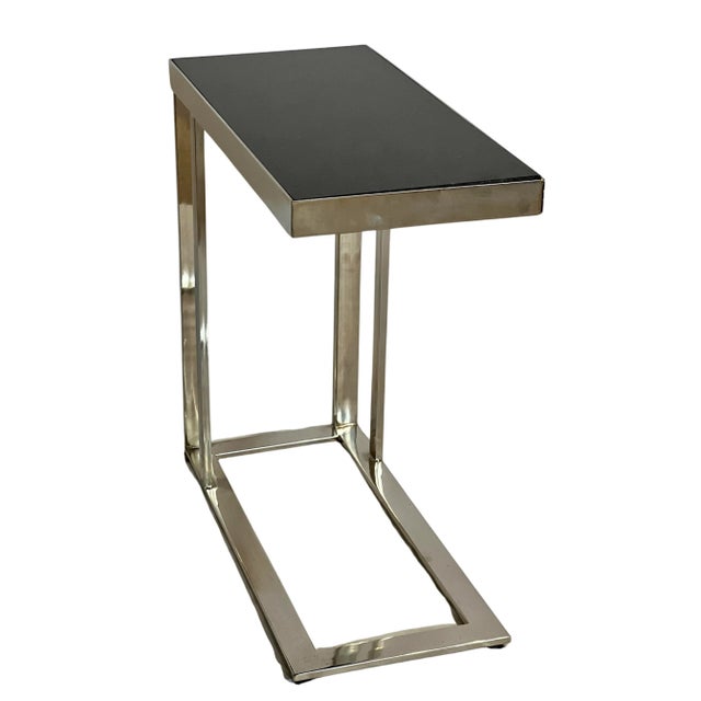 Chrome 20th Century Flat Bar Chrome and Black Marble Top Cantilever Side Tables, Pair For Sale - Image 8 of 10