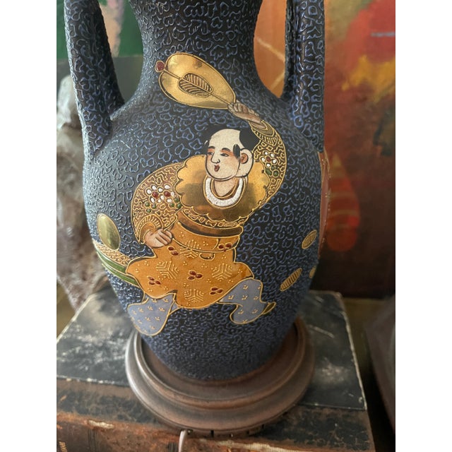 Navy Blue Antique Navy Blue Satsuma Lamp For Sale - Image 8 of 12