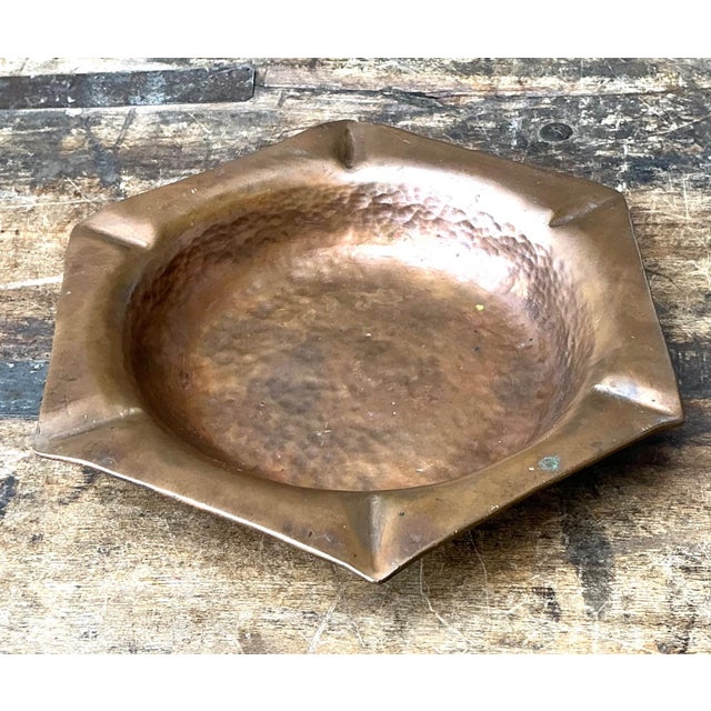 Vintage Hexagonal Hammered Copper Ashtray For Sale - Image 9 of 16