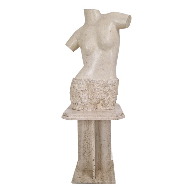 Sculptural Female Torso, 1980s, Layered Reclaimed Mactan Stone For Sale