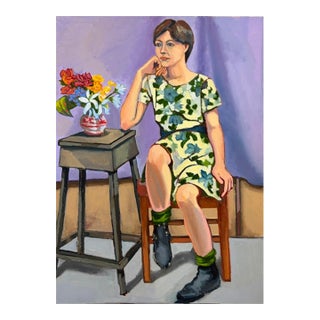 American Modernism Painting - Floral Dress, Signed For Sale