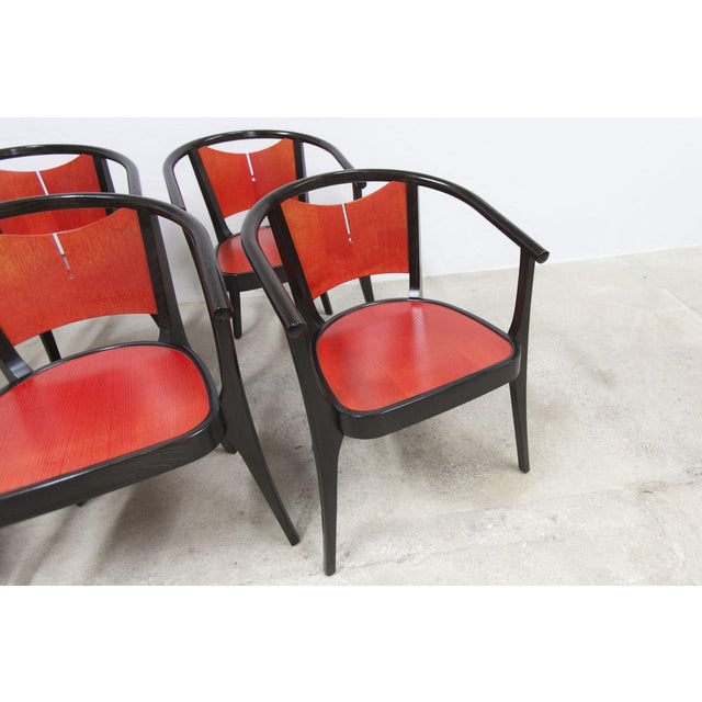 Baumann Armchairs Model Diese in Colour Wengé and Red from Pagnon Pelhaître, Set of 6 For Sale - Image 9 of 18