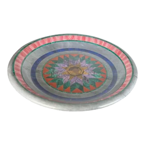 Mid 20th CenturyvCarved Marble Plateau With Semi Precious Stones
