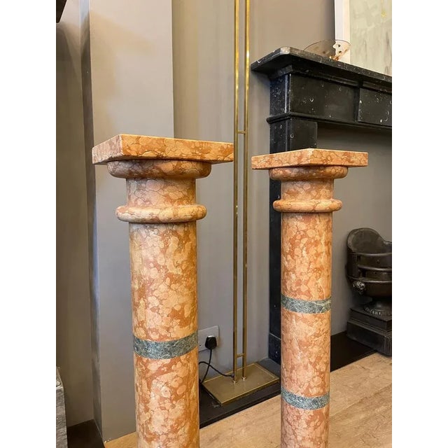 Pink Italian Pedestals in Rossa Verona Marble, 1920, Set of 2 For Sale - Image 8 of 10