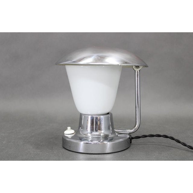 1930s Art Deco Chrome and Opal Glass Table Lamp from Napako, Former Czechoslovakia, 1930s For Sale - Image 5 of 15