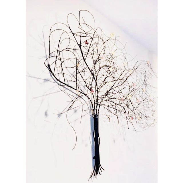 1970s Vintage Curtis Jere Attrb Huge Brutalist Windswept Metal Tree W Colored Leaves Wall Sculpture For Sale - Image 5 of 8