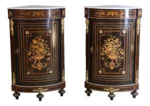 19th Century Inlaid Corner Cabinets, Set of 2