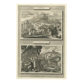 Pieter Mortier, Building of Solomon's Temple and Its Golden Altar, Pieter 1700, Engraving For Sale