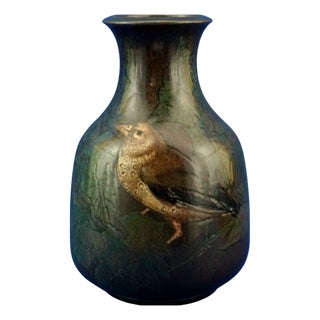 Futurist Majolica Ceramic Vase with Bas-Relief Bird by Bruno Baratti, Italy, 1920s For Sale