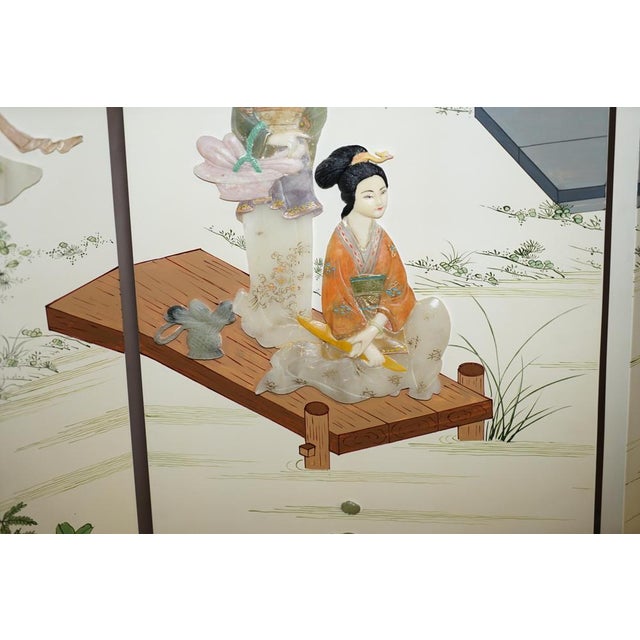 Antique Chinese Export Hardstone Folding Screen Room Divider For Sale - Image 14 of 18