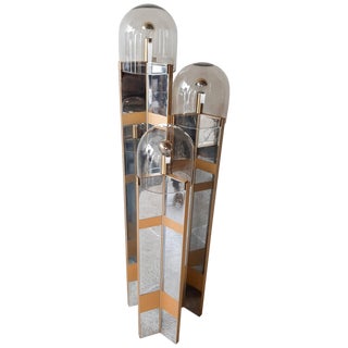 Floor Lamp in Chrome Plated and Brushed Aluminium with Murano Glass attributed to Gaetano Sciolari, 1970 For Sale