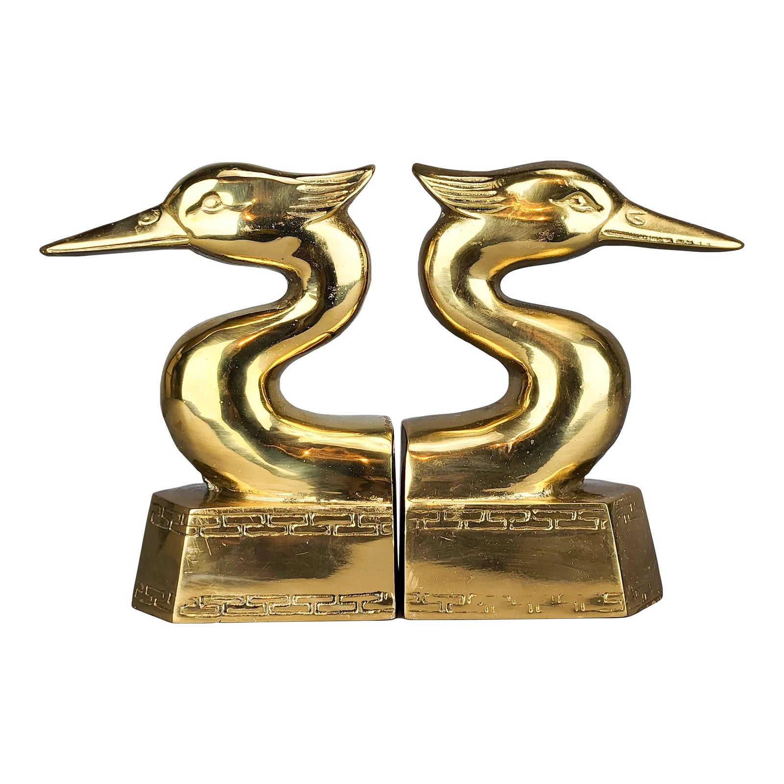 Pair of Vintage Solid Brass Blue Heron Bookends Chairish