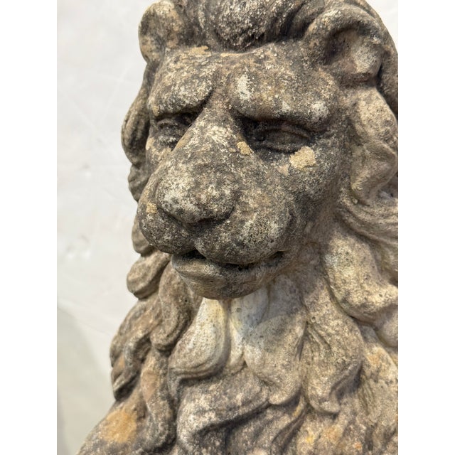 Pair of Cast Stone Armorial Lion Garden Statues From England - Two Available For Sale - Image 14 of 15