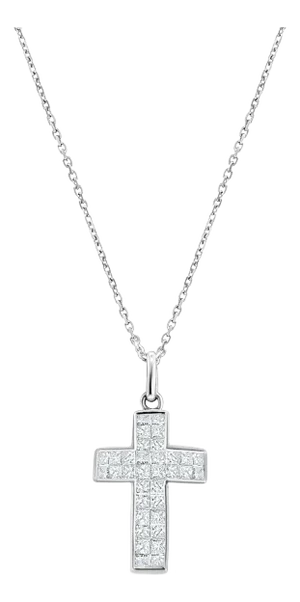 Princess Cut Diamond Cross Pendant 1.07cttw 14k White Gold