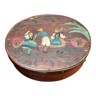 Antique German Polychrome Painted Bentwood "Spanschachtel" or Ribbon Box C. Late 18th Century For Sale