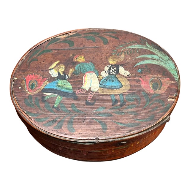 Antique German Polychrome Painted Bentwood "Spanschachtel" or Ribbon Box C. Late 18th Century For Sale