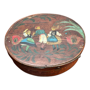 Antique German Polychrome Painted Bentwood "Spanschachtel" or Ribbon Box C. Late 18th Century